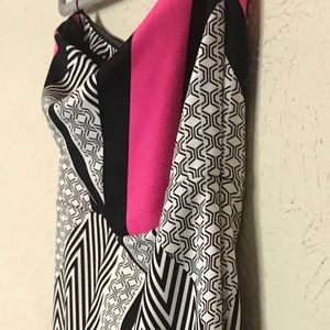 Strapless pink and black mini dress